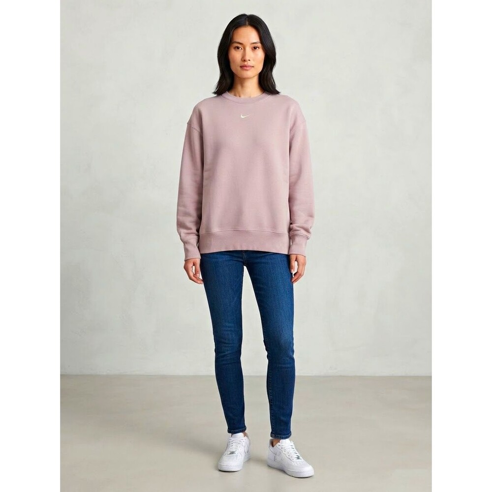 Nike Sportswear Pink Logo Crewneck Fleece Pullover Sweatshirt Classic Collegiate